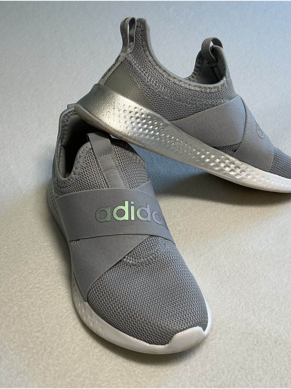 adidas Gray Slip-On Knit Athletic Shoes